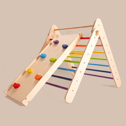 Wooden Rainbow Pikler Triangle With Slide/Climber/Play Gym For Babies (6+ Months)