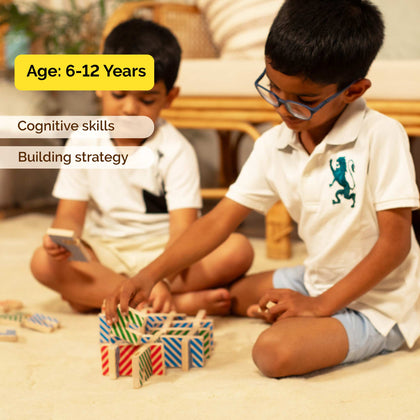 Wooden Block Stacking Card Game | 27 Pieces | 4 Players (6+ Years)