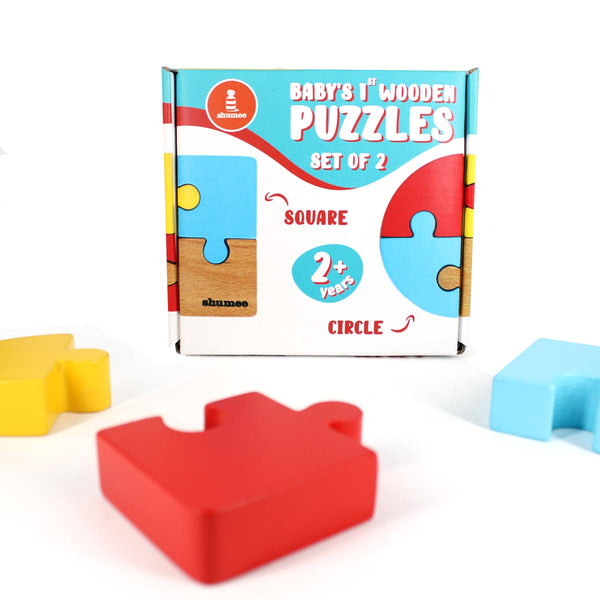 Wooden Puzzle Duo - Square & Circular Puzzles (2+ Years)