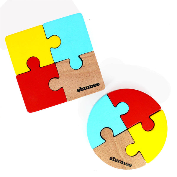 Wooden Puzzle Duo - Square & Circular Puzzles (2+ Years)