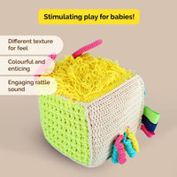 Crochet Sensory Cube with Rattle For Babies (0 Months+)