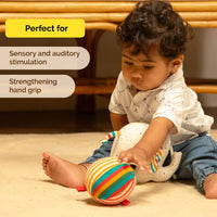 Soft Plush Baby Rattle & Ball - Organic Elephant Rattle for Babies (0 Months+)