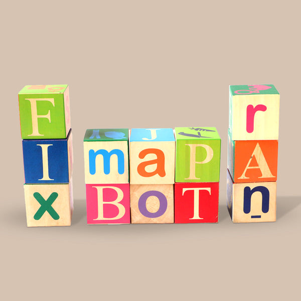 Wooden Alphabet Building Blocks - 13 Large Blocks (2 Years+)