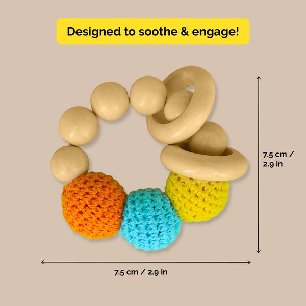 Wooden Crochet Teether and Rattle Ring Toy for Babies (0 Months+)