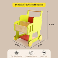 Wooden Shopping Push Cart - Wooden Cart Pretend Play For Kids (2+ Years)