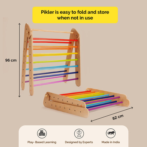 Wooden Rainbow Pikler Triangle With Slide/Climber/Play Gym For Babies (6+ Months)