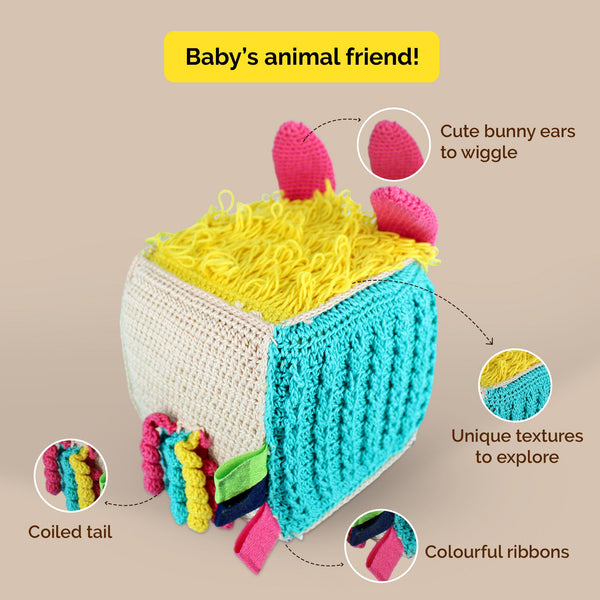 Crochet Sensory Cube with Rattle For Babies (0 Months+)