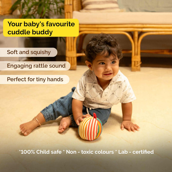 Soft Plush Baby Rattle & Ball - Organic Elephant Rattle for Babies (0 Months+)