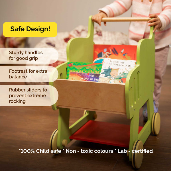 Wooden Shopping Push Cart - Wooden Cart Pretend Play For Kids (2+ Years)