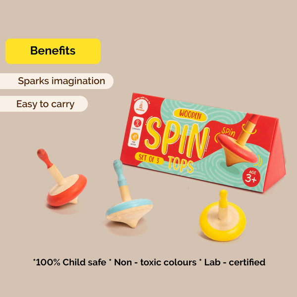 Wooden Spin Tops - Set Of 3 (3 Years+)