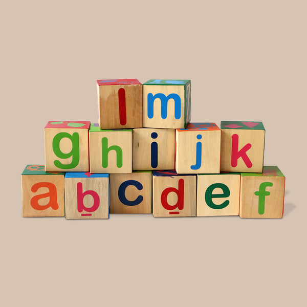 Wooden Alphabet Building Blocks - 13 Large Blocks (2 Years+)