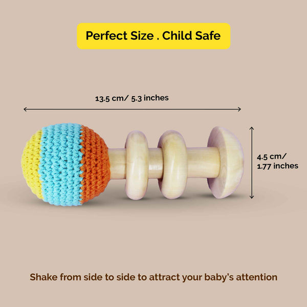Wooden Organic Crochet Shaker - Baby Rattle Toy (0 Months+)