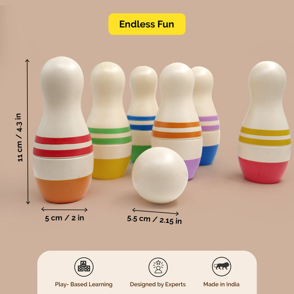 Multicolor Mini Bowling Pins Set || 6 Pins, 1 Ball  (2 Years+)