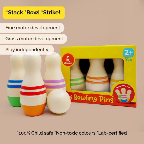 Multicolor Mini Bowling Pins Set || 6 Pins, 1 Ball  (2 Years+)