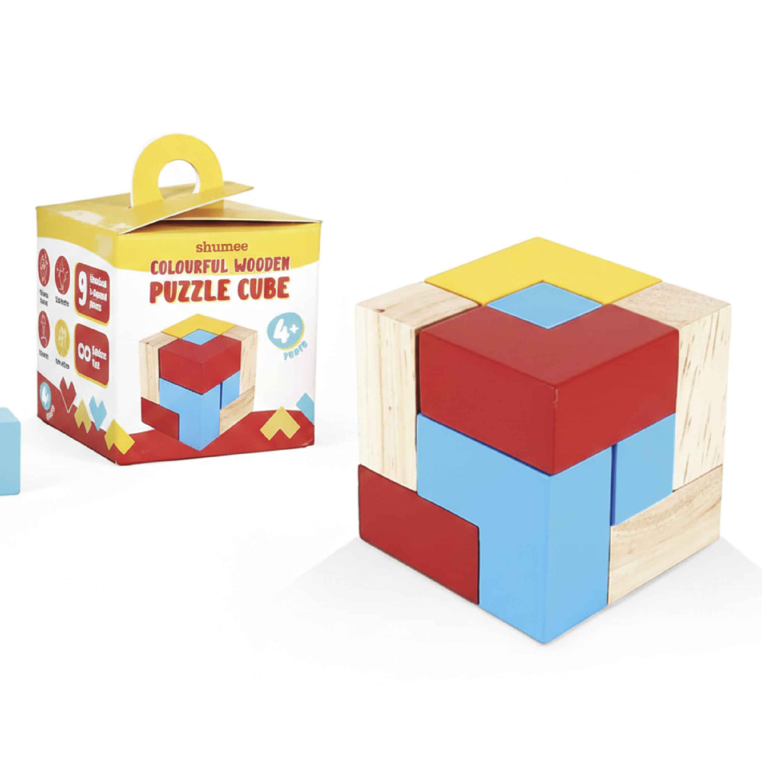 Colourful Wooden Puzzle Cube With 9 L-Shaped Blocks (4+ Years