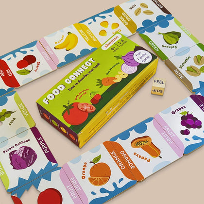 Food Connect: Tile Game Set || 40 Food Tiles, 1 Wooden Dice & Play Guide|| (6 Years+)