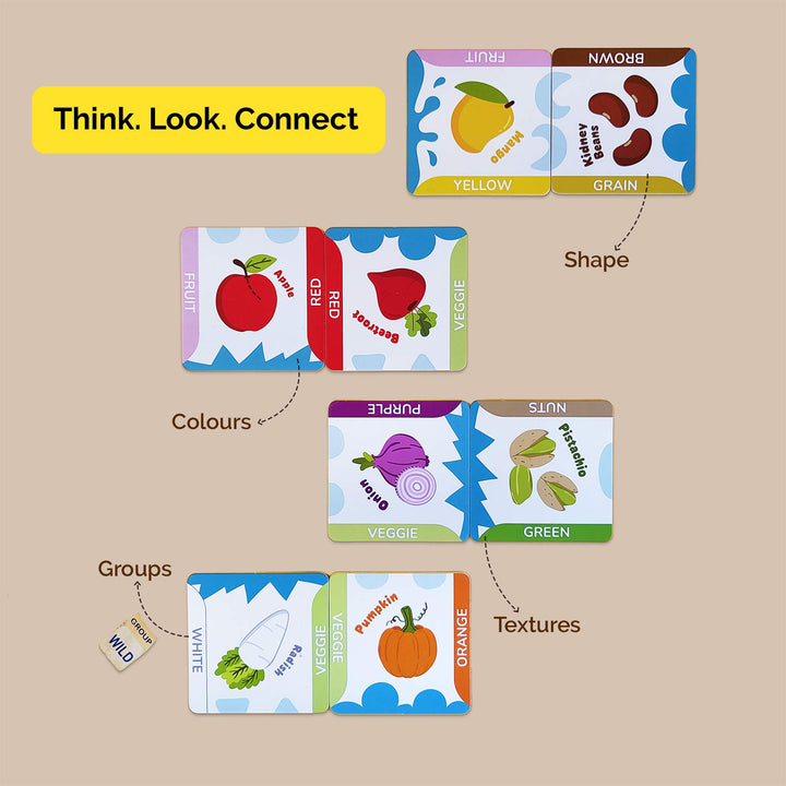 Food Connect: Tile Game Set || 40 Food Tiles, 1 Wooden Dice & Play Guide|| (6 Years+)