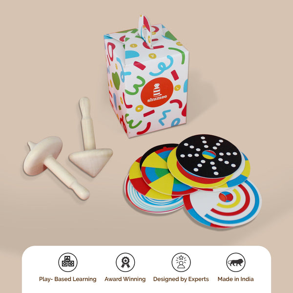 Wooden Spin Tops With 12 Patterned Discs - Pack Of 5 (3+ Years)