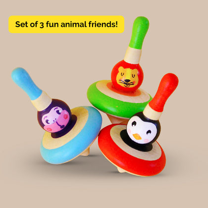 Wooden Animal Spin Tops - Set of 3 (3 Years+)