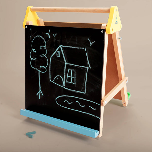 Adjustable Wooden 3-In-1 Table-Top Drawing Board/Easel For Kids With Chalkboard & Whiteboard (2+ Years) for Home Art & Study