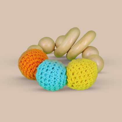 Wooden Crochet Teether and Rattle Ring Toy for Babies (0 Months+)