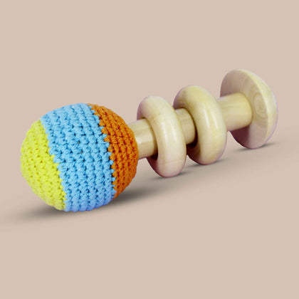 Wooden Organic Crochet Shaker - Baby Rattle Toy (0 Months+)