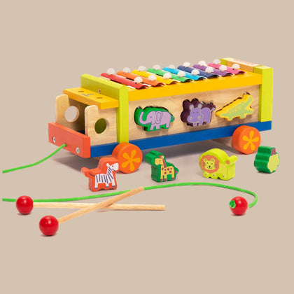 Wooden Musical Shape Sorter Toy Truck -Xylophone & Animals (2 Years+)