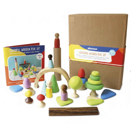 24-Piece Wooden Pretend Play Set with Peg Dolls (3 Years+)