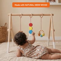 Wooden Montessori Baby Gym – Foldable Neem Wood Play Gym with Hanging Toys