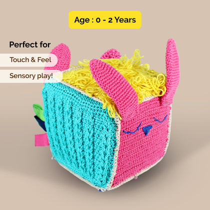 Crochet Sensory Cube with Rattle For Babies (0 Months+)