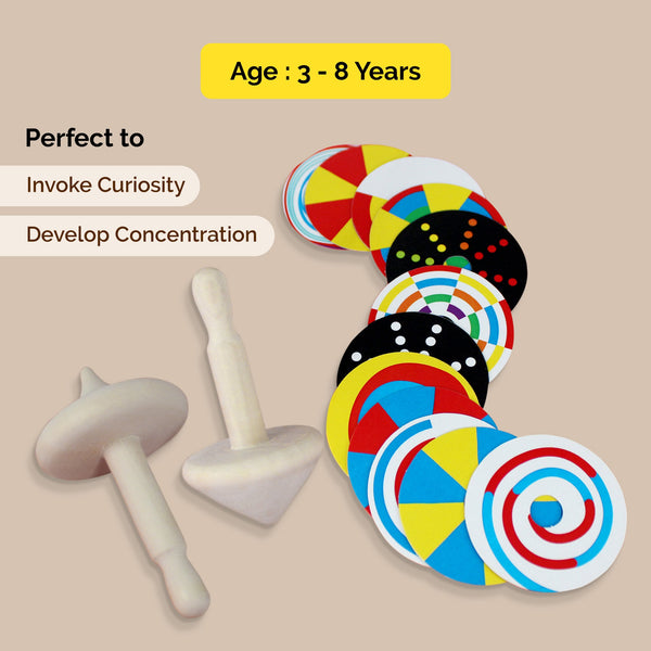 Wooden Spin Tops With 12 Patterned Discs - Pack Of 5 (3+ Years)