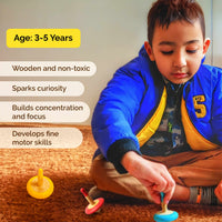 Wooden Spin Tops - Set Of 3 (3 Years+) I Pack of 5