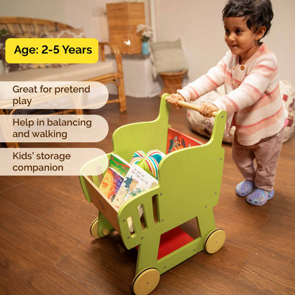 Wooden Shopping Push Cart Pretend Play For Toddlers (2 Years+)