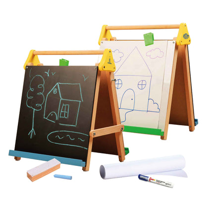 Adjustable Wooden 3-In-1 Table-Top Drawing Board/Easel For Kids With Chalkboard & Whiteboard (2+ Years) for Home Art & Study