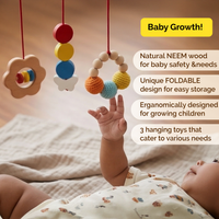Wooden Montessori Baby Gym – Foldable Neem Wood Play Gym with Hanging Toys