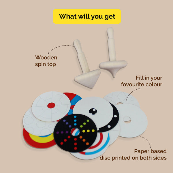 Wooden Spin Tops With 12 Patterned Discs - Pack Of 5 (3+ Years)