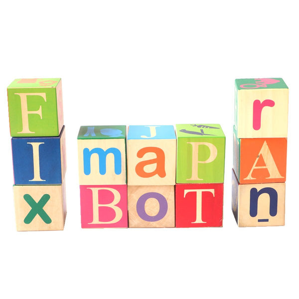 Wooden Alphabet Building Blocks - 13 Large Blocks (2 Years+)