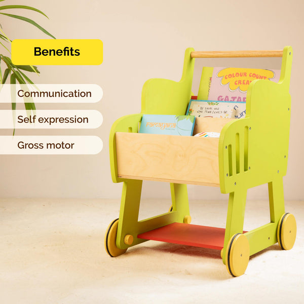 Wooden Shopping Push Cart - Wooden Cart Pretend Play For Kids (2+ Years)