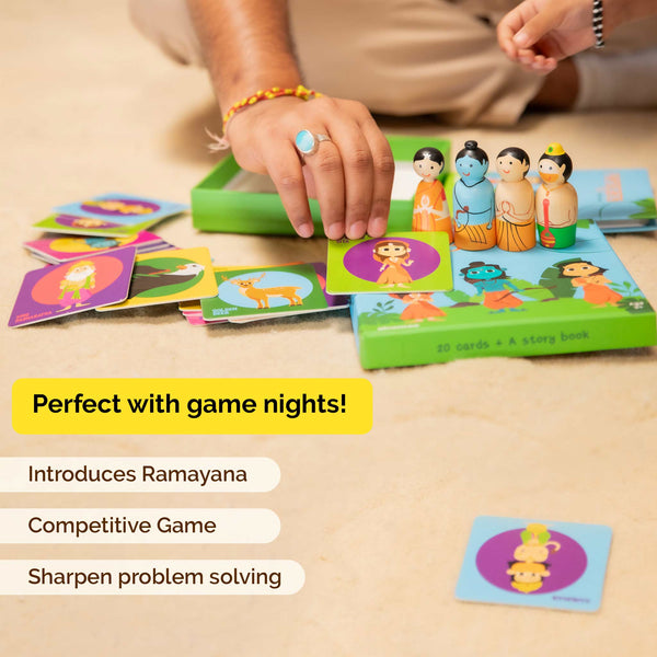 Wooden Ramayana Play Set - Peg Dolls, Picture Book, Memory Cards & Snap Cards (3+ Years)