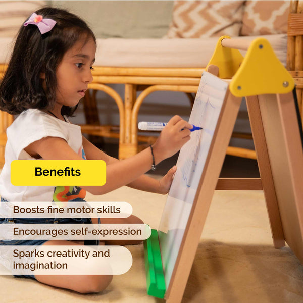 Adjustable Wooden 3-In-1 Table-Top Drawing Board/Easel For Kids With Chalkboard & Whiteboard (2+ Years) for Home Art & Study