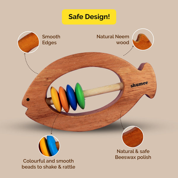 Neem Wooden Fish Shaped Rattles for Babies (0 Months+)