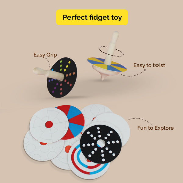 Wooden Spin Tops With 12 Patterned Discs - Pack Of 5 (3+ Years)