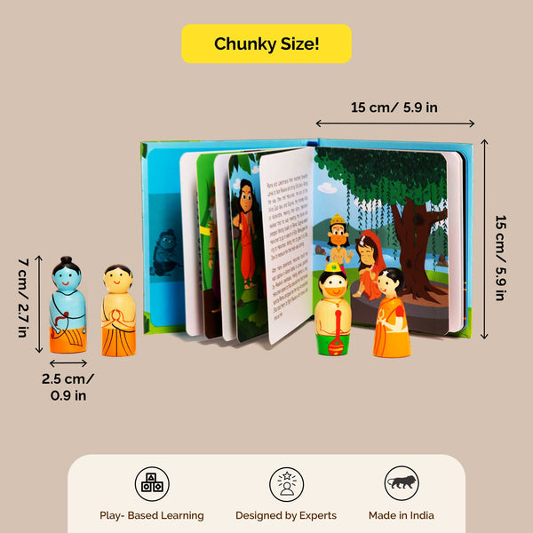 Wooden Ramayana Play Set - Peg Dolls, Picture Book, Memory Cards & Snap Cards (3+ Years)