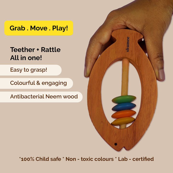 Neem Wooden Fish Shaped Rattles for Babies (0 Months+)