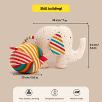 Soft Plush Baby Rattle & Ball - Organic Elephant Rattle for Babies (0 Months+)