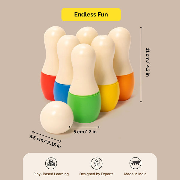 Wooden Mini Bowling Pins Set | 6 Pins & 1 Ball (2+ Years)- Set of 5