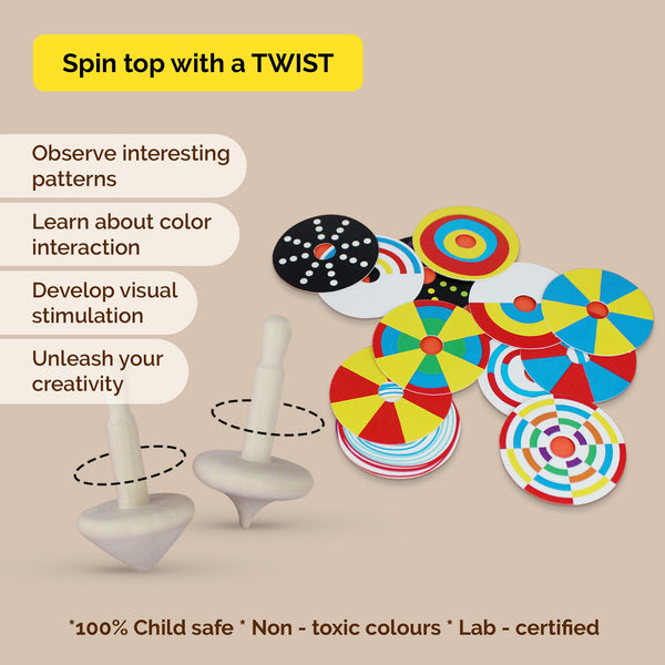 Patterned Disc Wooden Spinning Tops With 12 Patterned Disc | Shumee