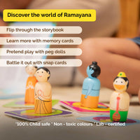 Wooden Ramayana Play Set - Peg Dolls, Picture Book, Memory Cards & Snap Cards (3+ Years)