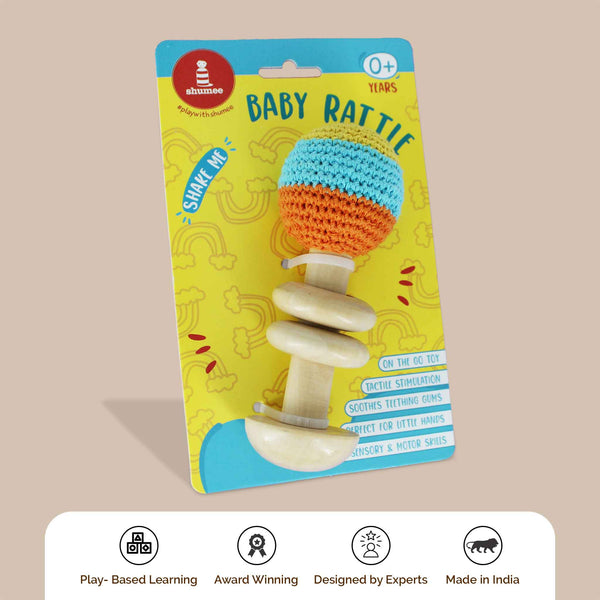 Wooden Organic Crochet Shaker - Baby Rattle Toy (0 Months+)