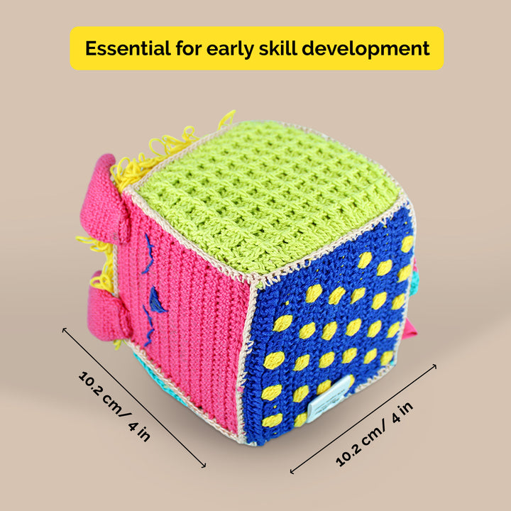 Crochet Sensory Cube with Rattle For Babies (0 Months+)